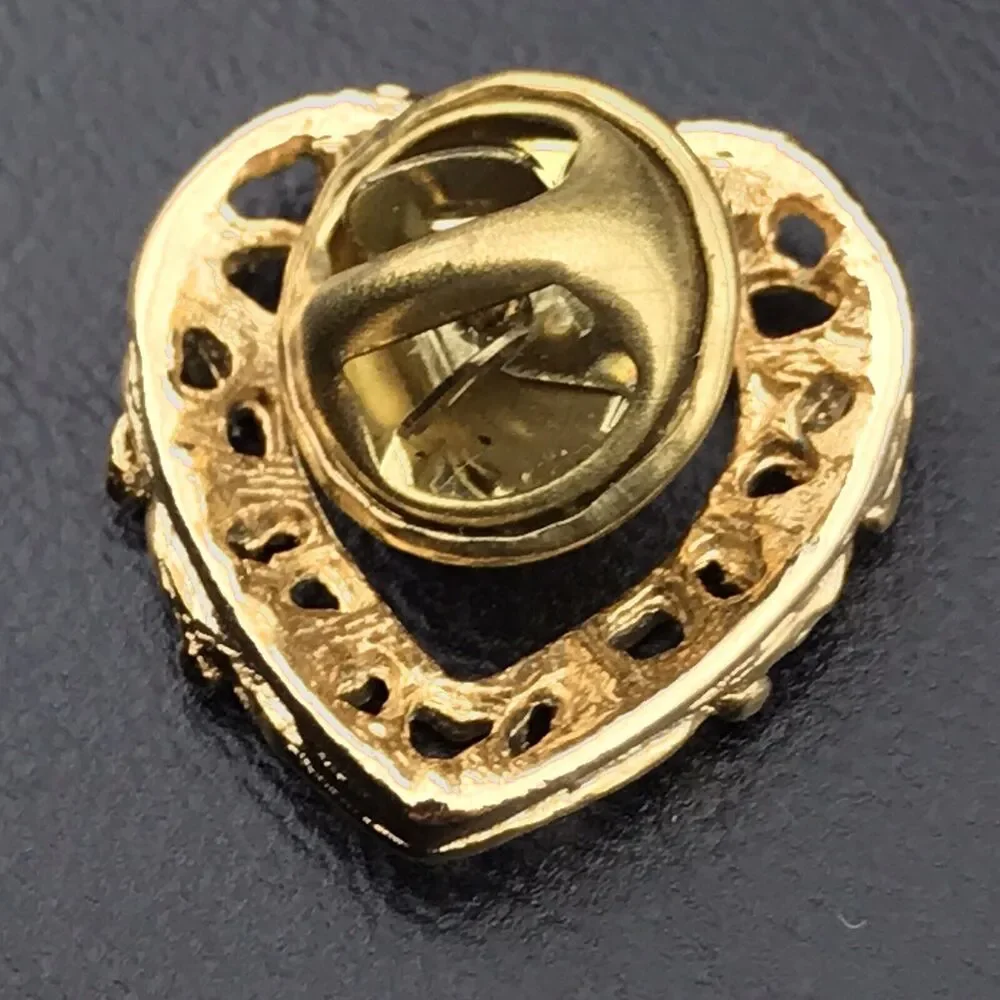 Heart Pin Vintage Brooch Green Stone Gold Tone